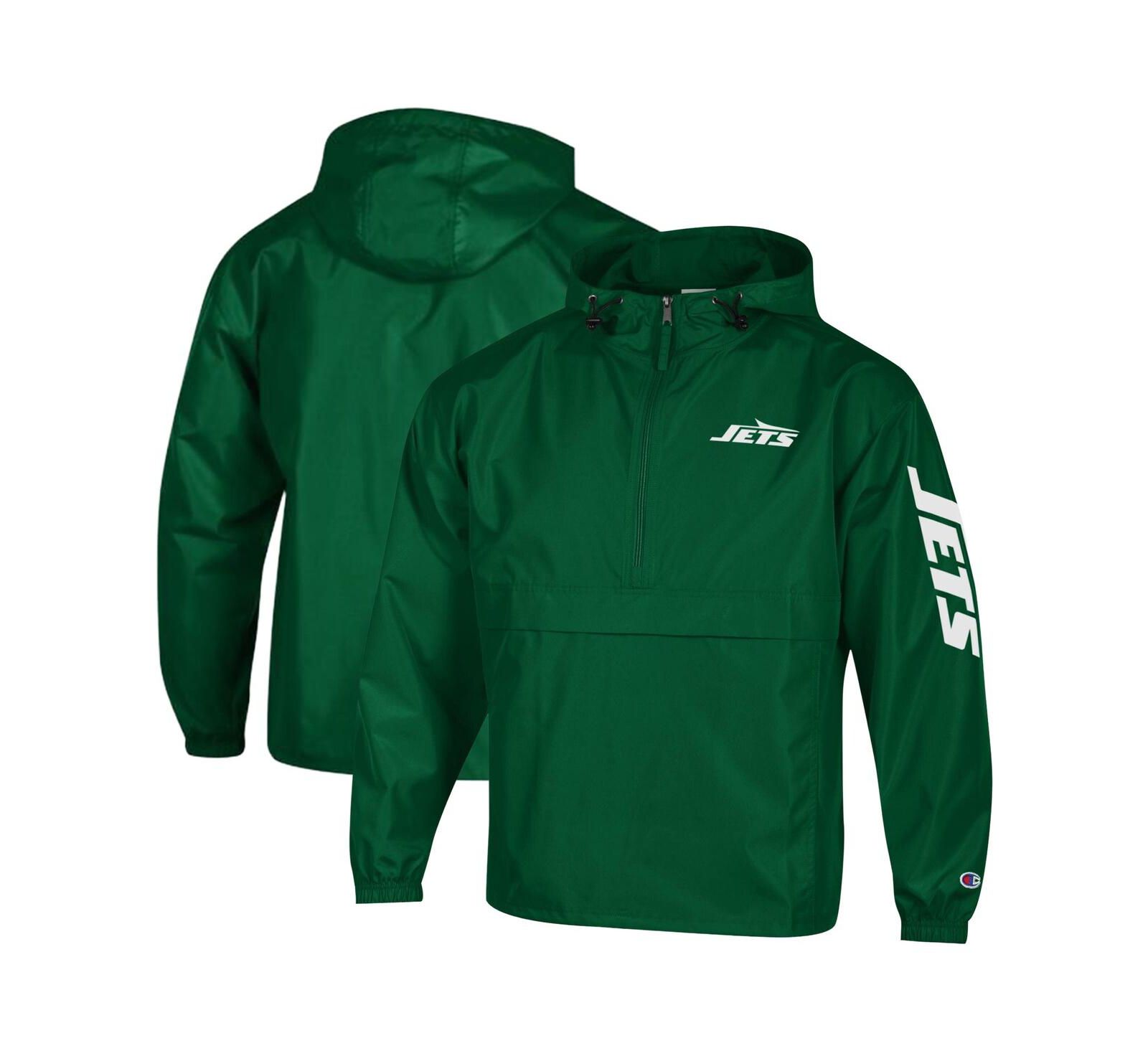 Champion Men's Green New York Jets Packable Windbreaker Half-Zip Jacket