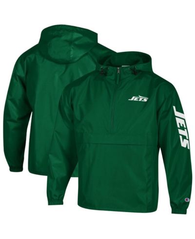 Champion Мужская ветровка с полумолнией зеленого цвета New York Jets, которую можно упаковать