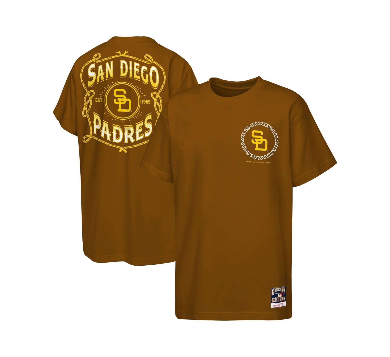 Mitchell & Ness футболка для мальчиков и девочек San Diego Padres Cooperstown Rodeo Rope, коричневая