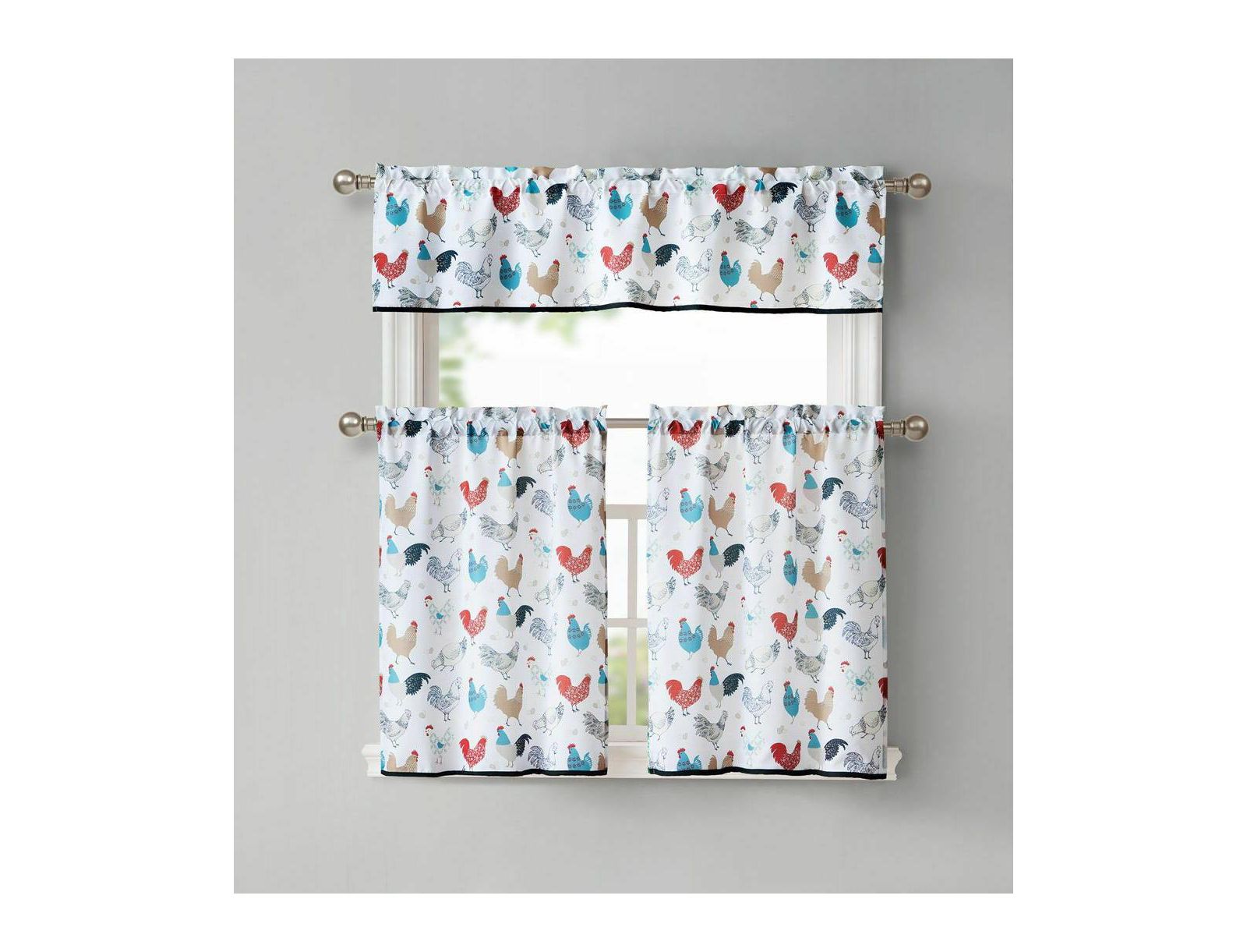 Комплект кухонных штор Kate Aurora Multi Rooster 3 Pc