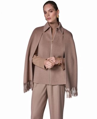 Donna Karan New York женское пальто-накидка из шерстяной смеси с бахромой