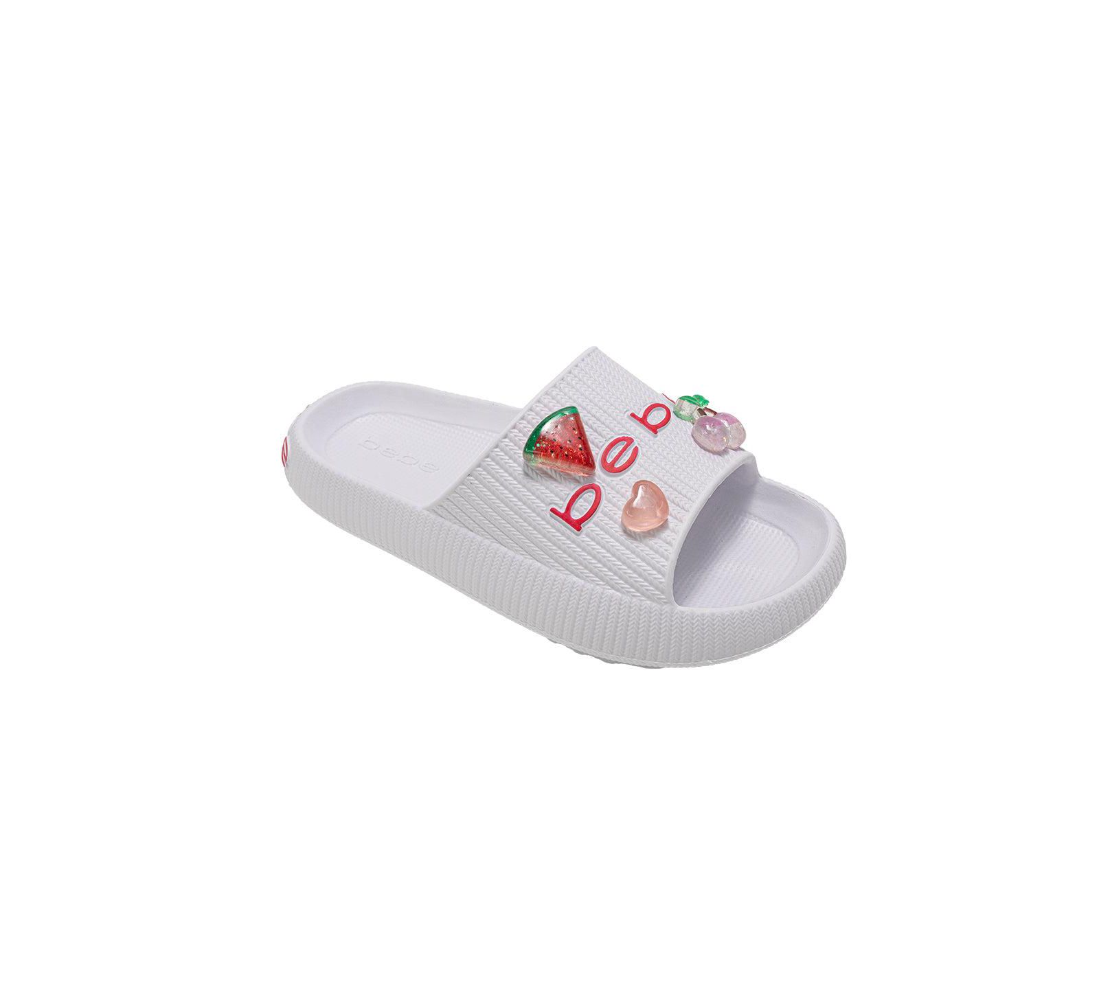 Bebe Big Girls EVA Slide - Lightweight Comfy Slide Sandals with Fruit Charms