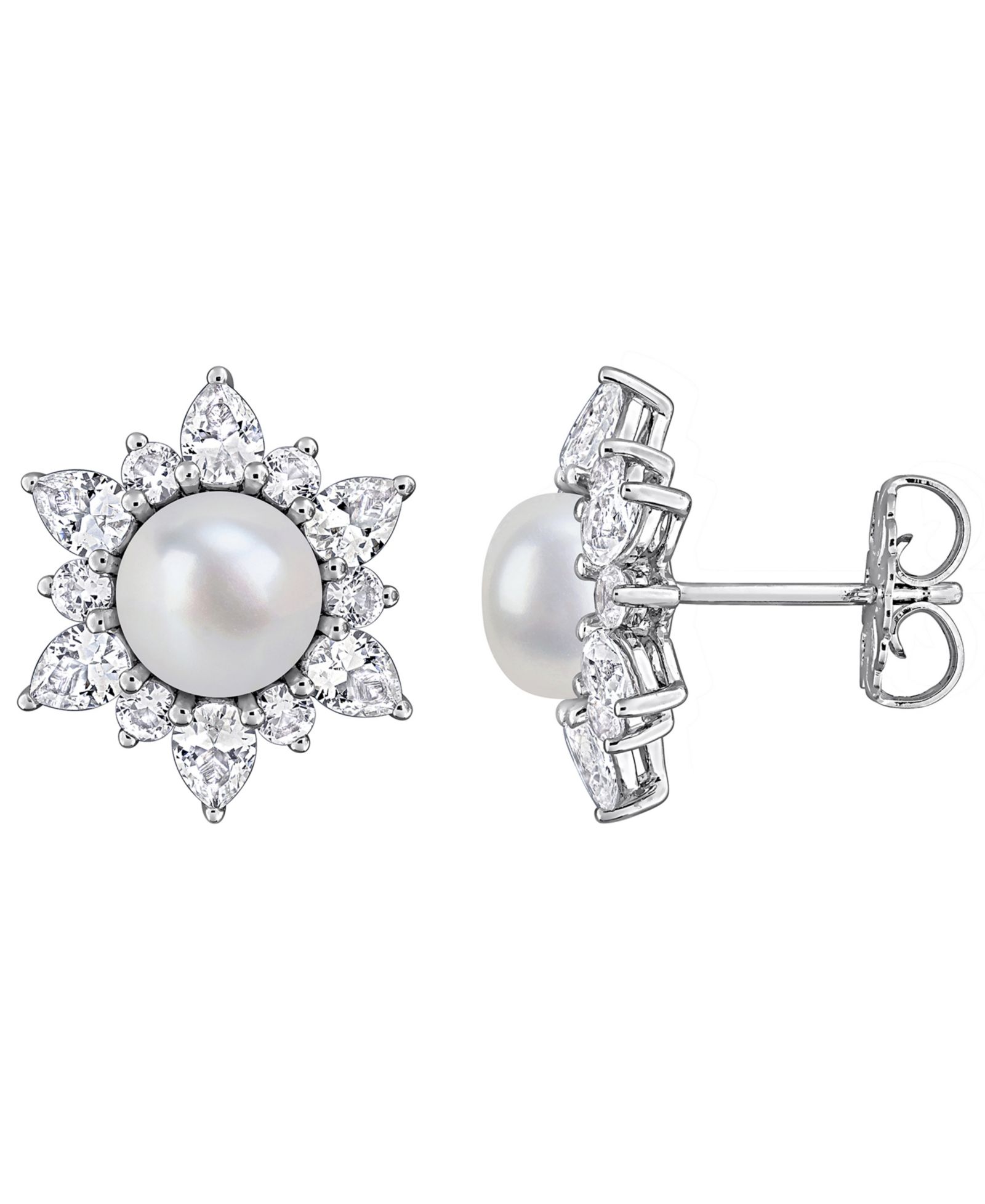 Серьги Macy's Cultured Freshwater Pearl & Created White Sapphire (3-3/8 ct. t.w.) в серебряной оправе