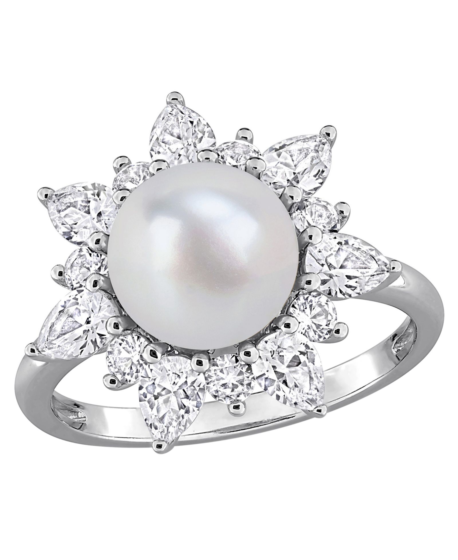 Macy's Cultured Freshwater Pearl and Created White Sapphire (2 ct. t.w.) Earrings in Sterling Silver