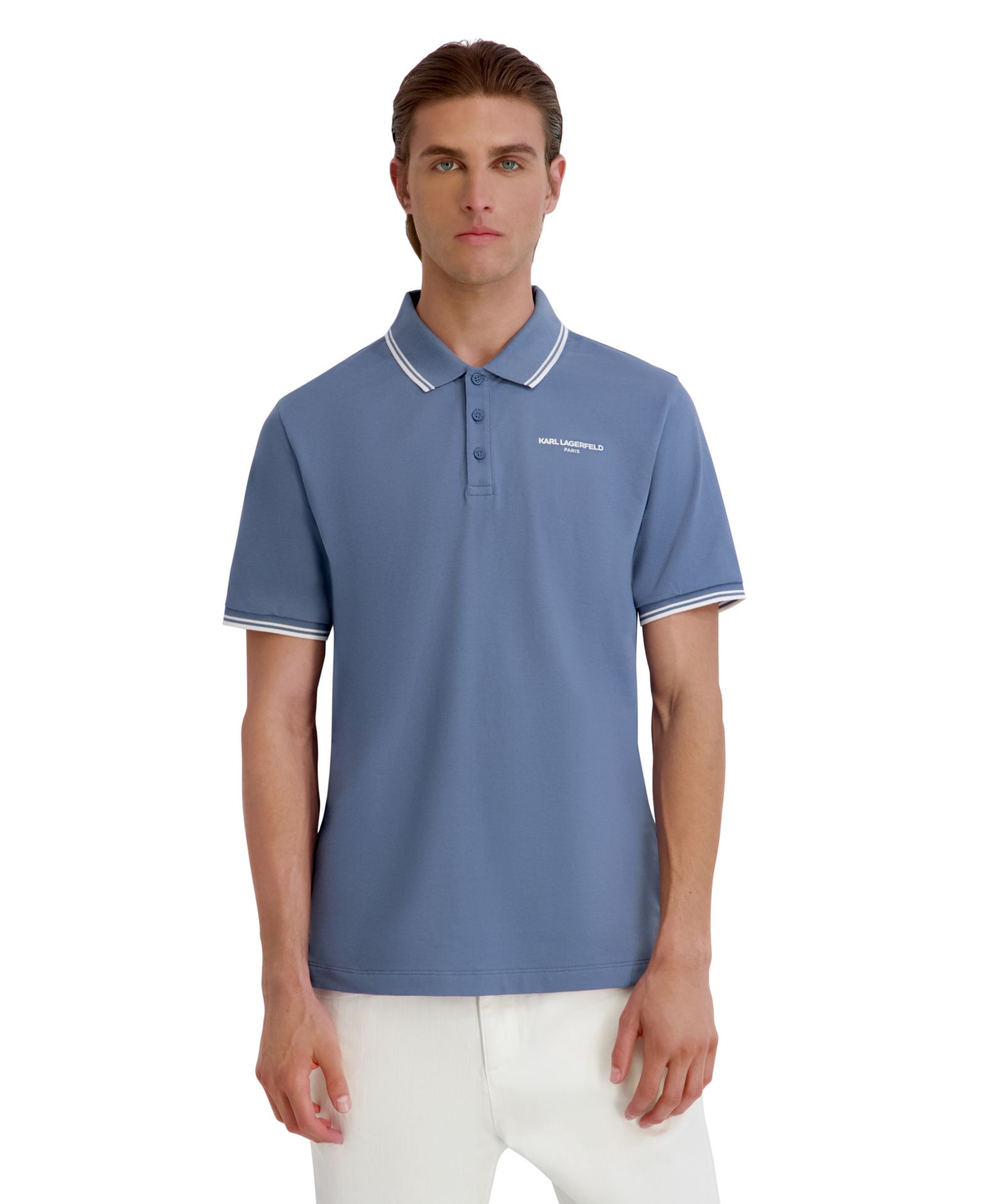 KARL LAGERFELD PARIS Men's Logo Short-Sleeve Spread Collar Polo Shirt