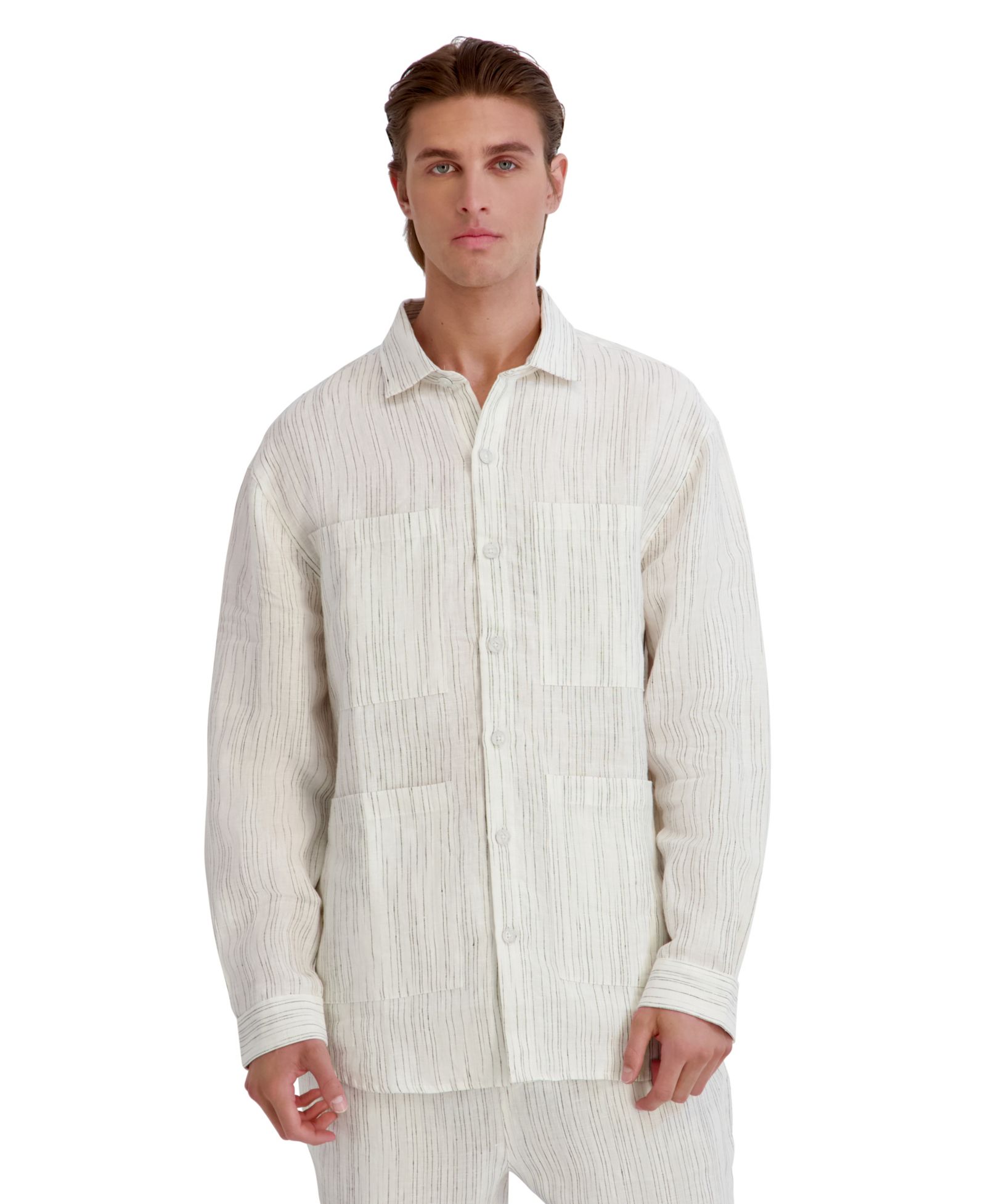 Мужская рубашка-куртка KARL LAGERFELD PARIS Men's Relaxed-Fit Striped Linen Shirt Jacket