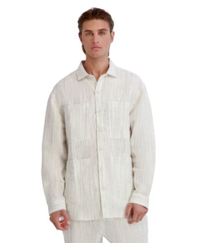 Мужская рубашка-куртка KARL LAGERFELD PARIS Men's Relaxed-Fit Striped Linen Shirt Jacket