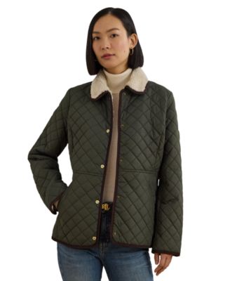 Lauren Ralph Lauren Petite Fleece-Collar Quilted Mid-Length Coat, Created for Macy's
