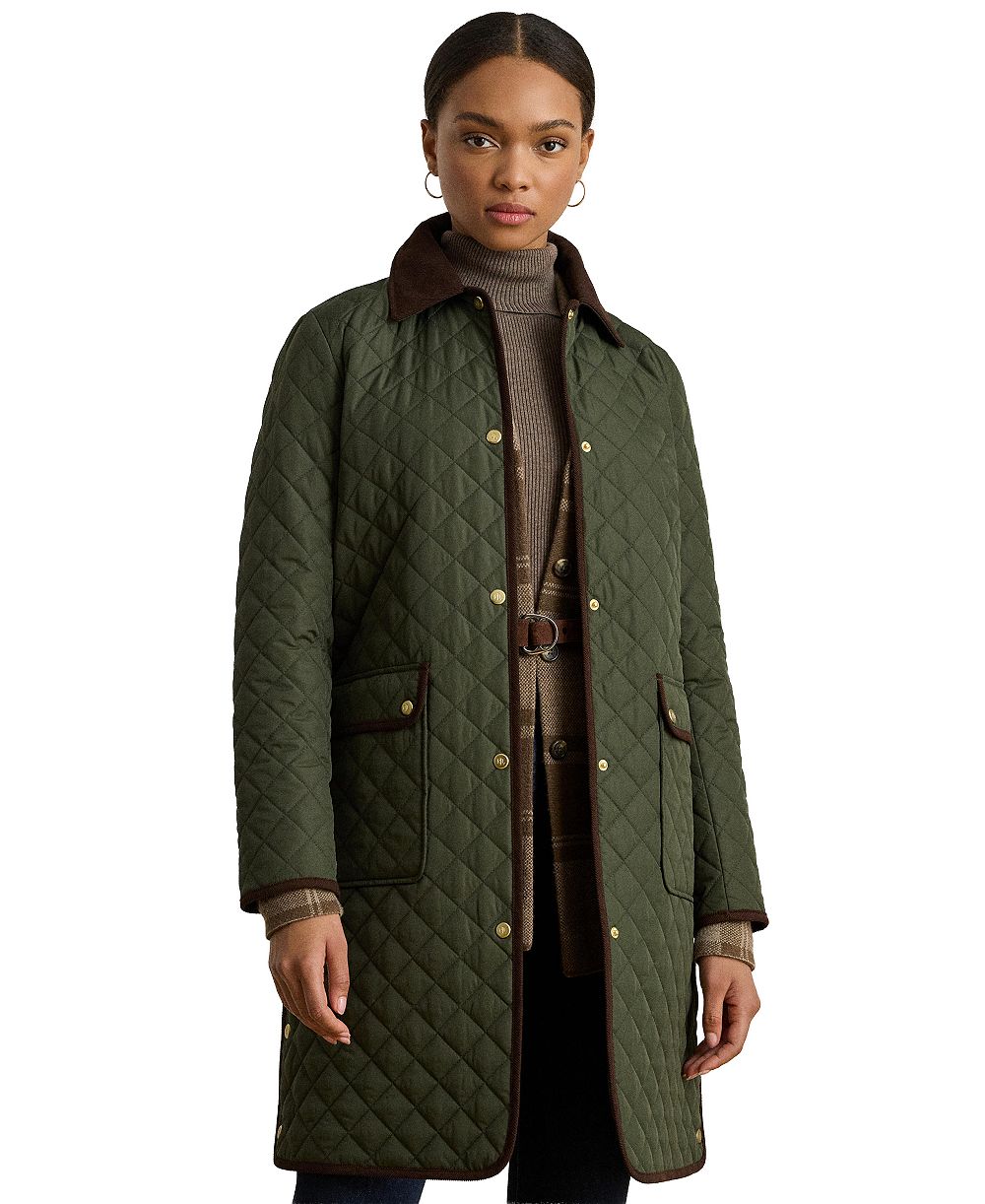 Женское пальто Lauren Ralph Lauren Petite Barn Quilted с отделкой из вельвета