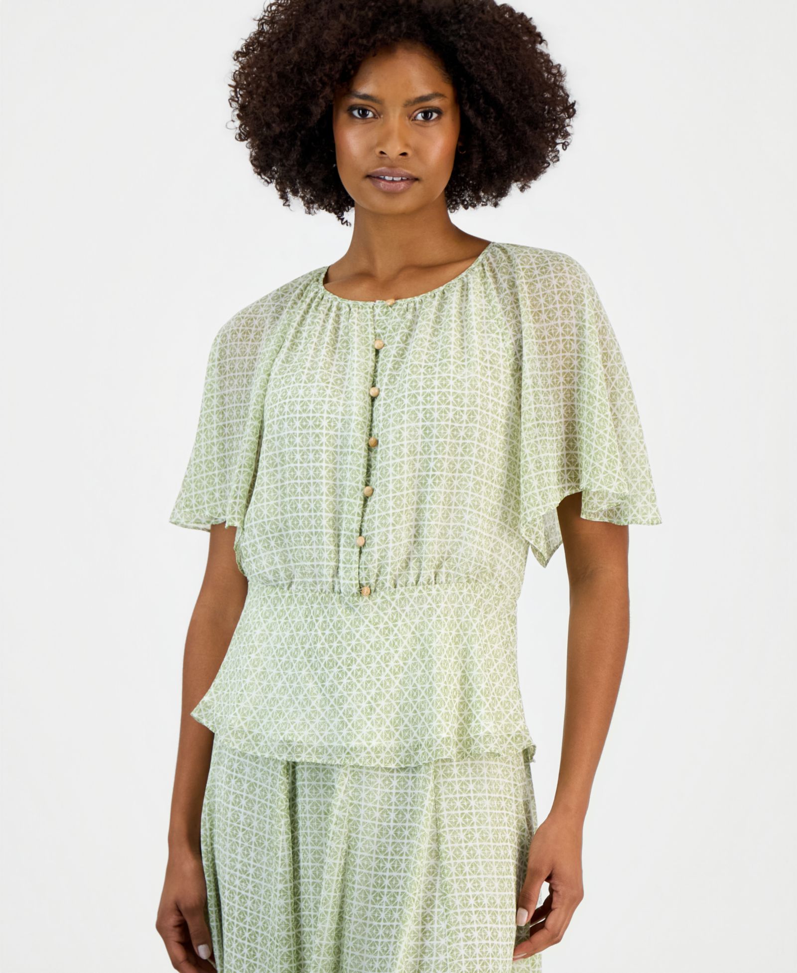 Женский топ Vince Camuto Flutter-Sleeve Peplum-Hem