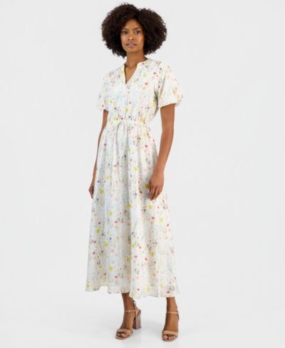 Vince Camuto Women's Split-Neck Puffed-Sleeve Maxi Dress