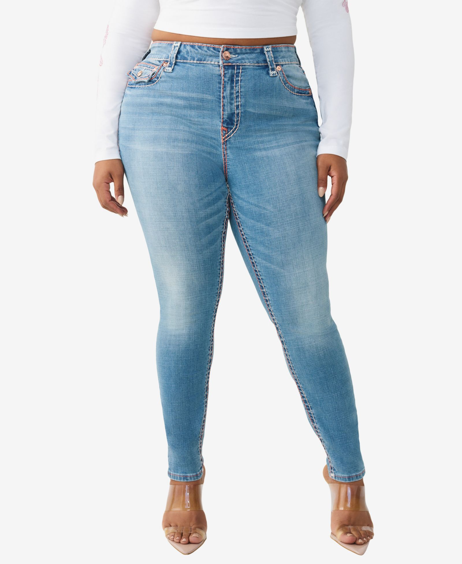 True Religion Plus Size Jennie Mid-Rise Skinny Super T Flap Jeans