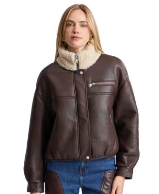 Avec Les Filles Women's Faux Shearling Oversized-Fit Bomber Jacket