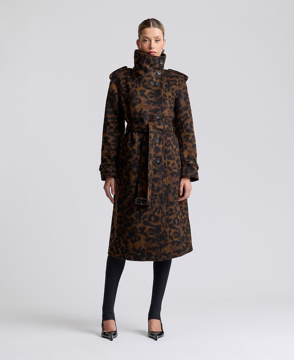 Avec Les Filles Women's Leopard Wool Trench Coat