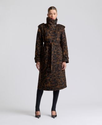Avec Les Filles Women's Leopard Wool Trench Coat