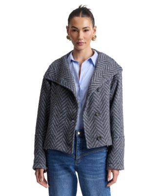 Avec Les Filles Women's Short Funnel Neck Wool Coat