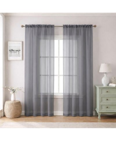 Kate Aurora 2 Piece For Extra Long Windows Rod Pocket Gray Rod Pocket Sheer Curtain Panels