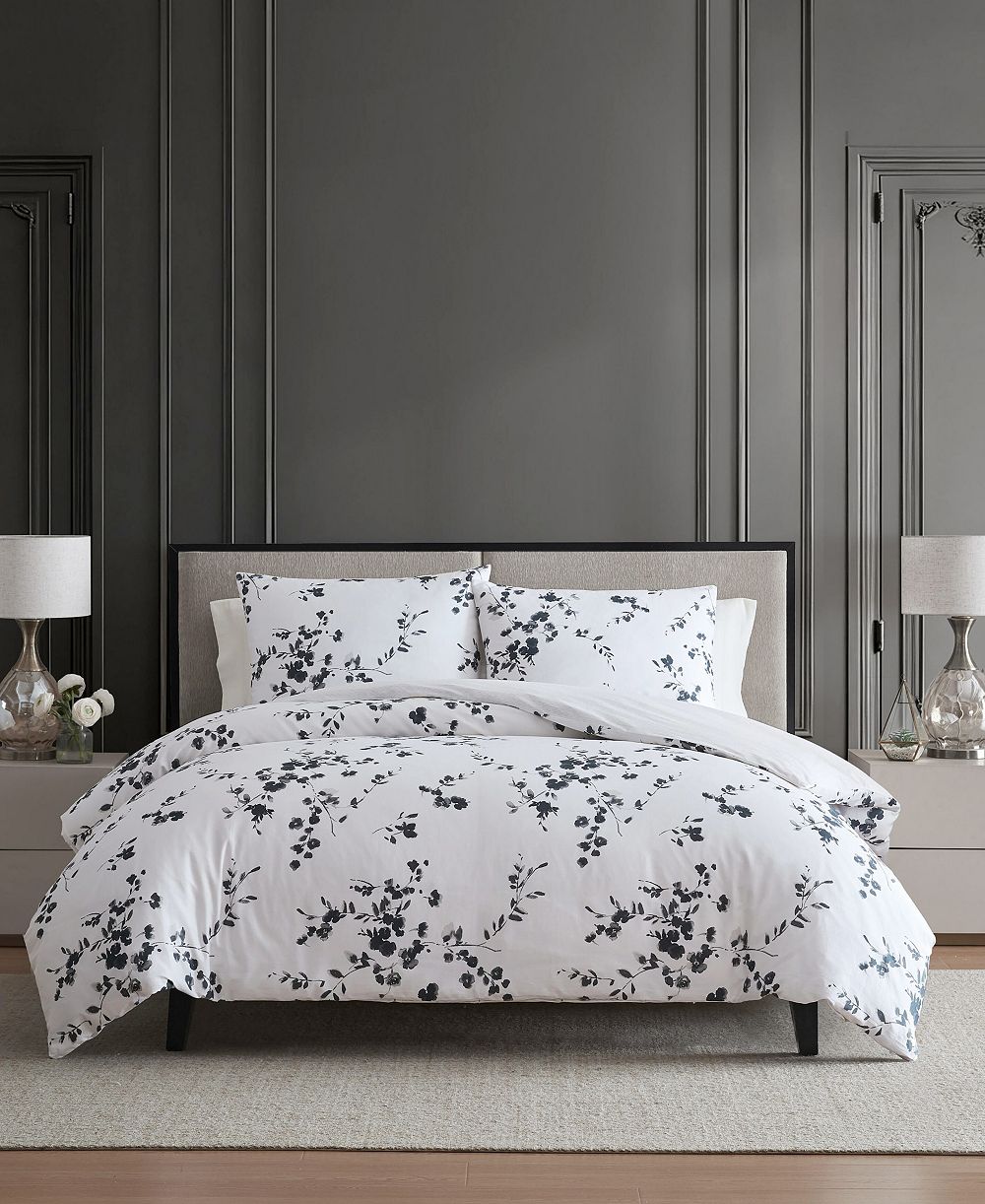 Vera Wang набор из 3 покрывал из хлопка Noir Bouquet, Queen