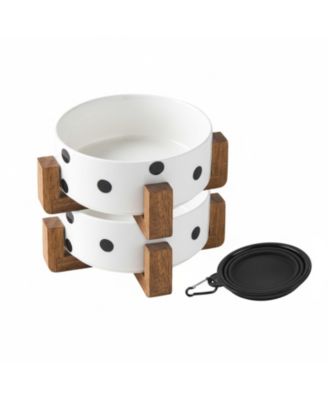 ARONKL Ceramic Cat Dog Bowl Set With Stand Anti Slip 2 Bowls Dishwasher Microwave Safe Raised For Food Water
