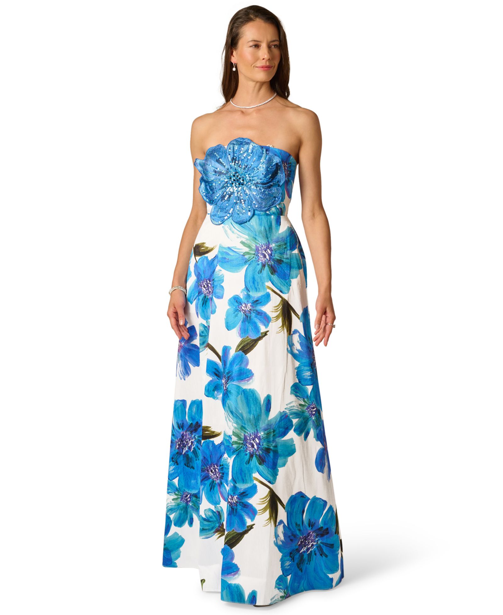 Adrianna Papell Women's Strapless 3D Floral Beaded Gown