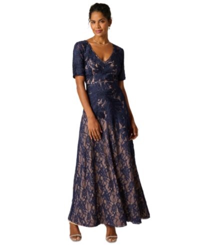 Adrianna Papell Women's Short-Sleeve Lace Soutache Embroidered Gown