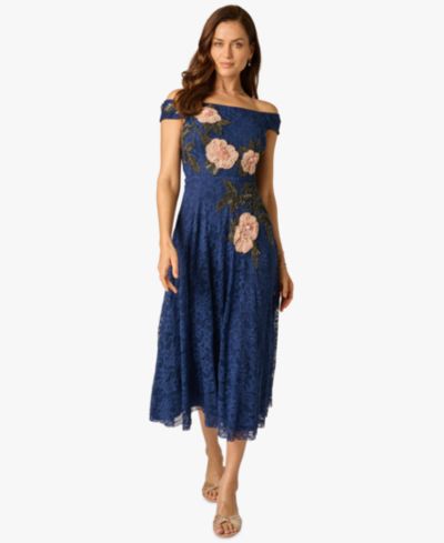 Adrianna Papell Women's Off-The-Shoulder Embellished Midi Dress