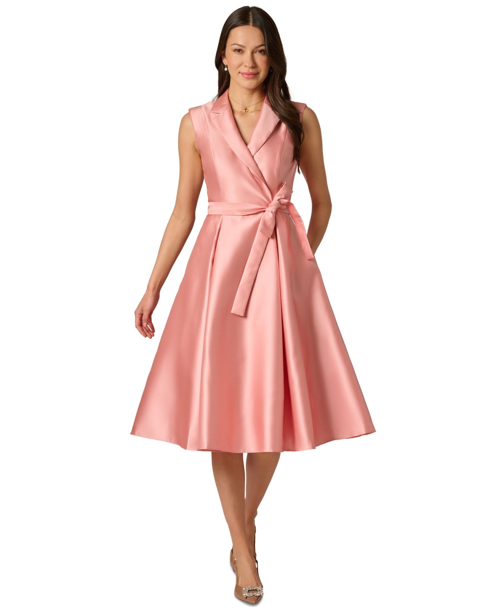 Женское платье Adrianna Papell Mikado Lapel Belted Knee-Length