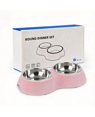 ARONKL Stainless Steel Pet Feeder Set 2 Non-Slip Bowls Elevated Stand Food Water for Kittens