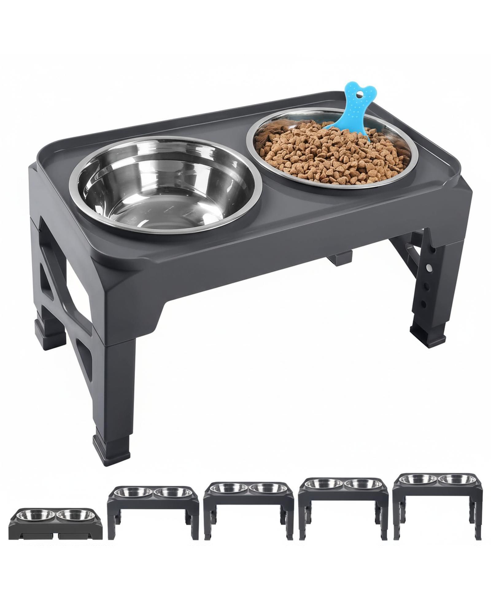 ARONKL Adjustable Elevated Dog Bowl Stand with 2 Stainless Steel Bowls & Pet Scoop