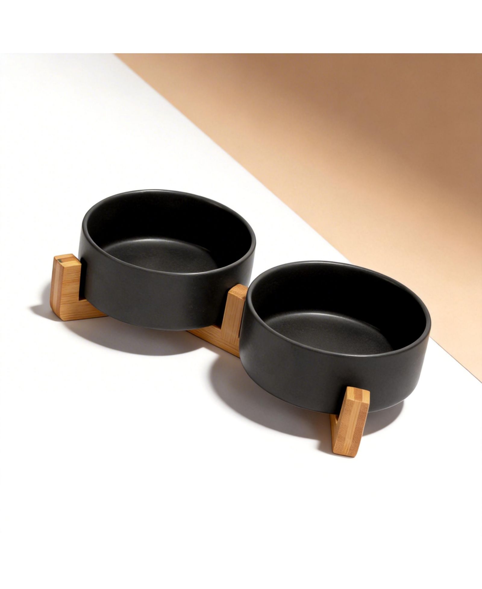 ARONKL Ceramic Dog Cat Bowl Set with Wooden Stand Modern Weighted Food Water