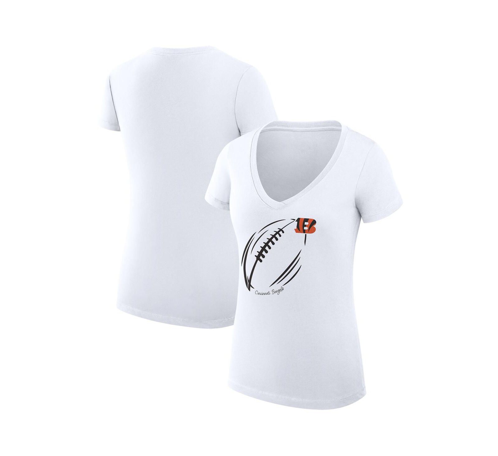 G-III 4Her by Carl Banks Women's White Cincinnati Bengals Super-Slim Fit Lightweight Subtle Football V-Neck T-Shirt