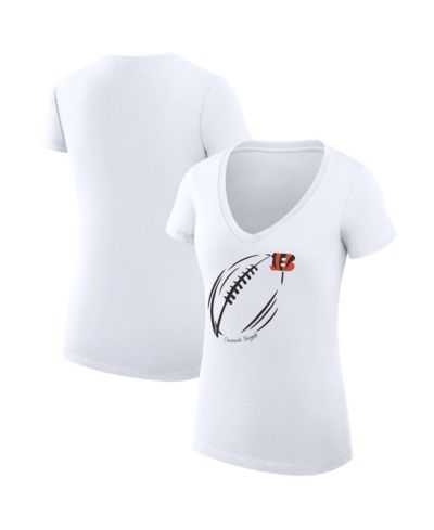 G-III 4Her by Carl Banks Women's White Cincinnati Bengals Super-Slim Fit Lightweight Subtle Football V-Neck T-Shirt