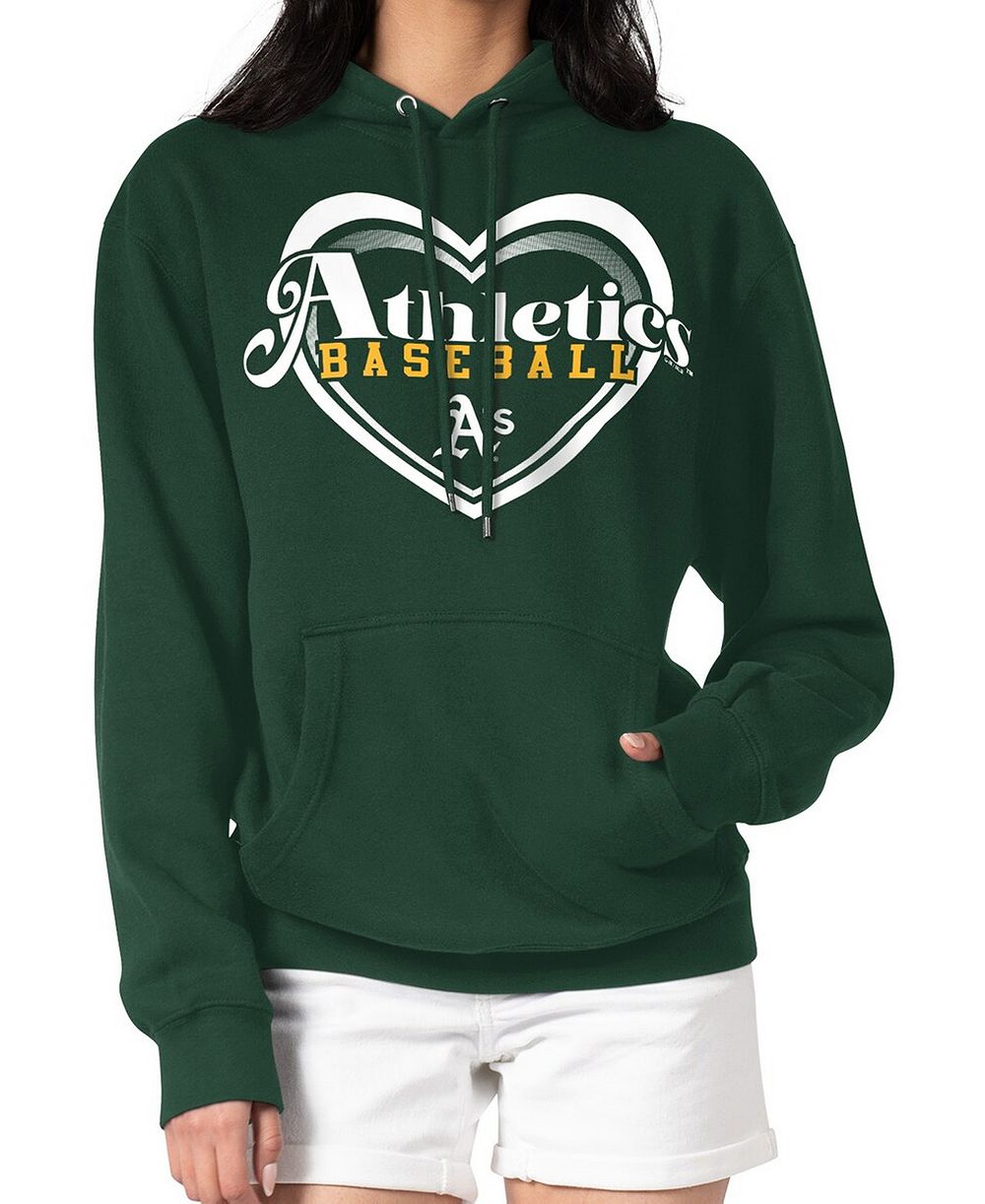 G-III 4Her by Carl Banks Women's Green Athletics Double Heart Fleece Pullover Hoodie