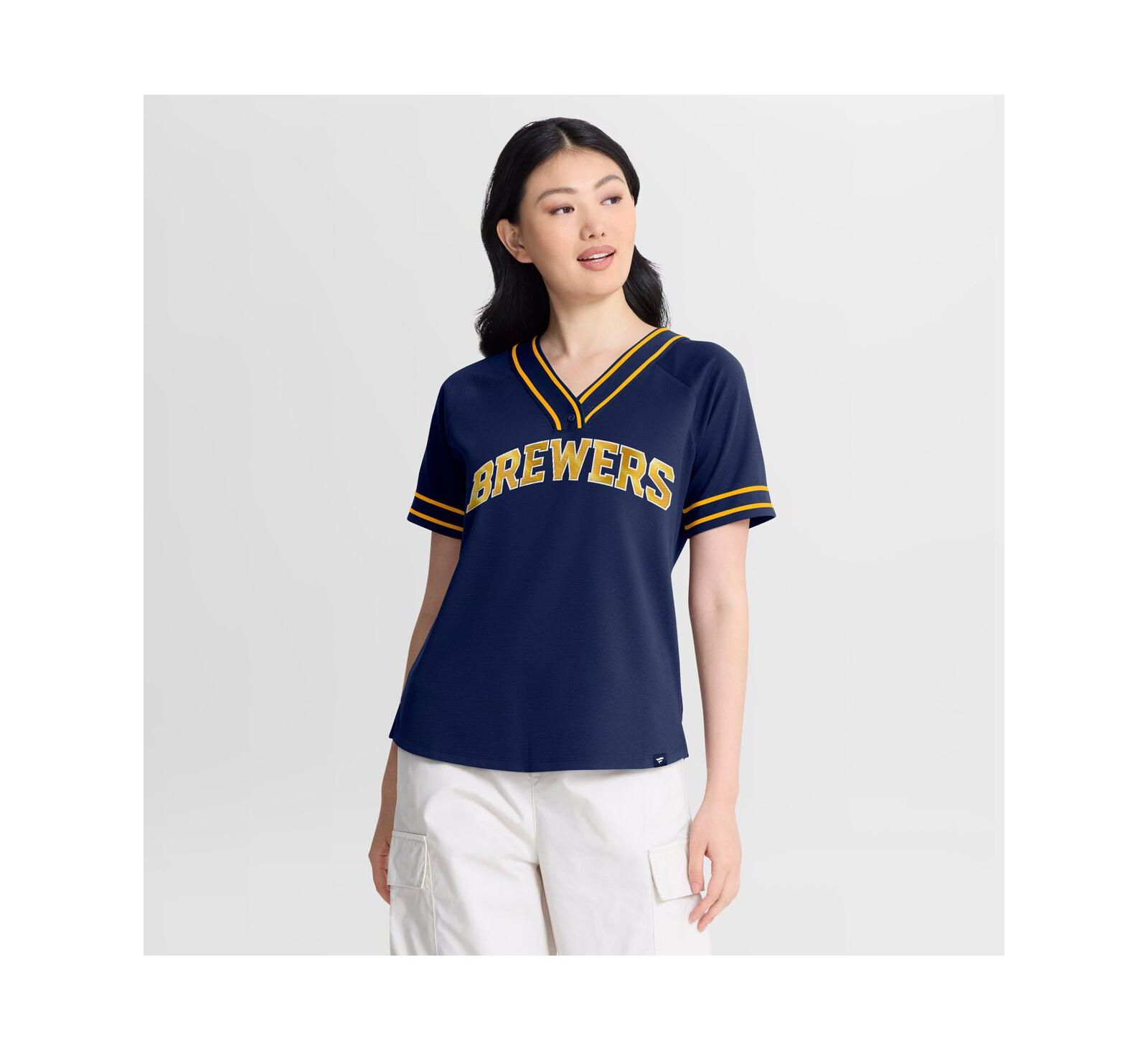 Женская футболка Fanatics Navy Milwaukee Brewers Diva Race Ahead Raglan V-Neck