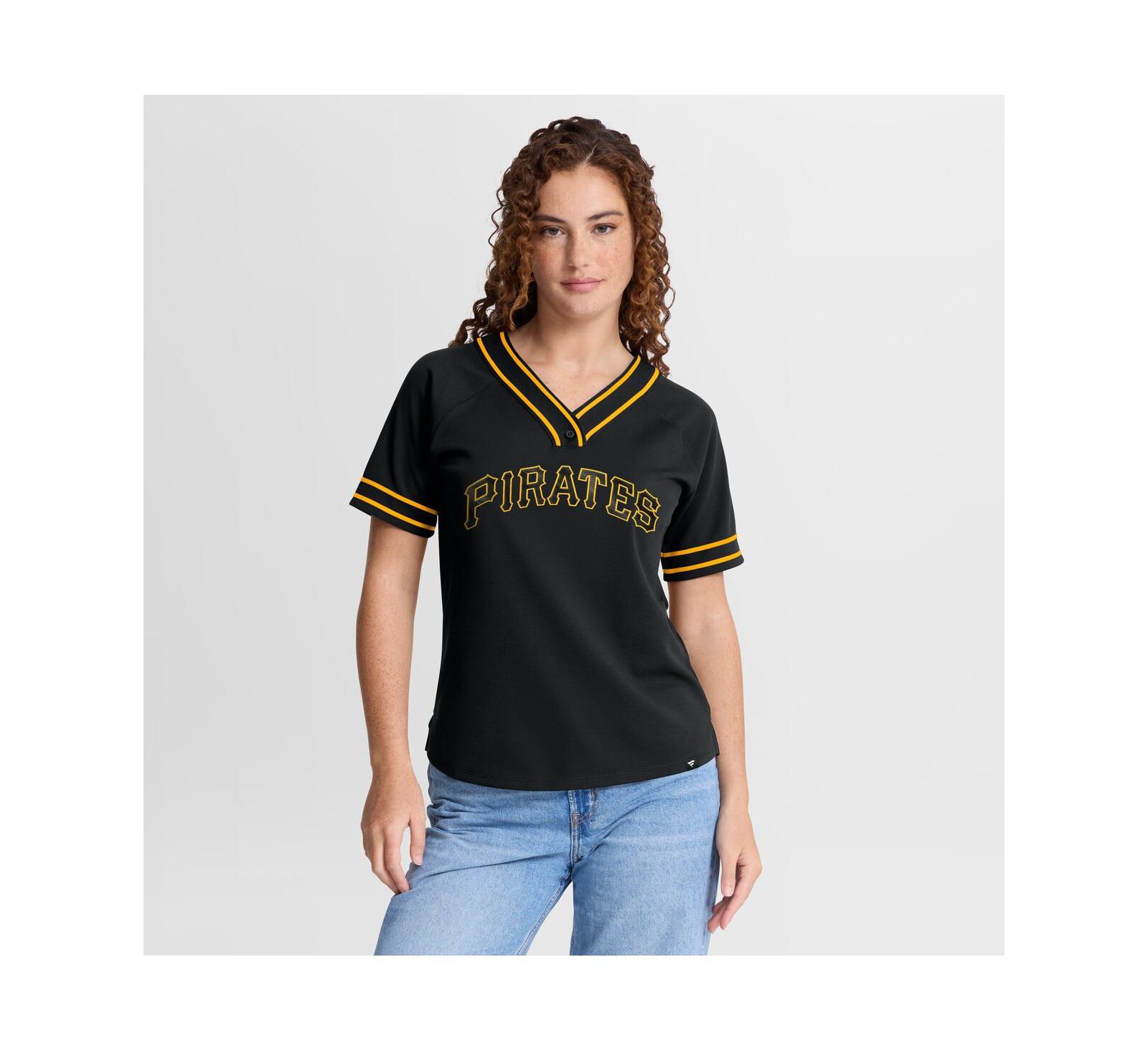 Женская футболка Fanatics Pittsburgh Pirates Diva Race Ahead Raglan V-Neck черная