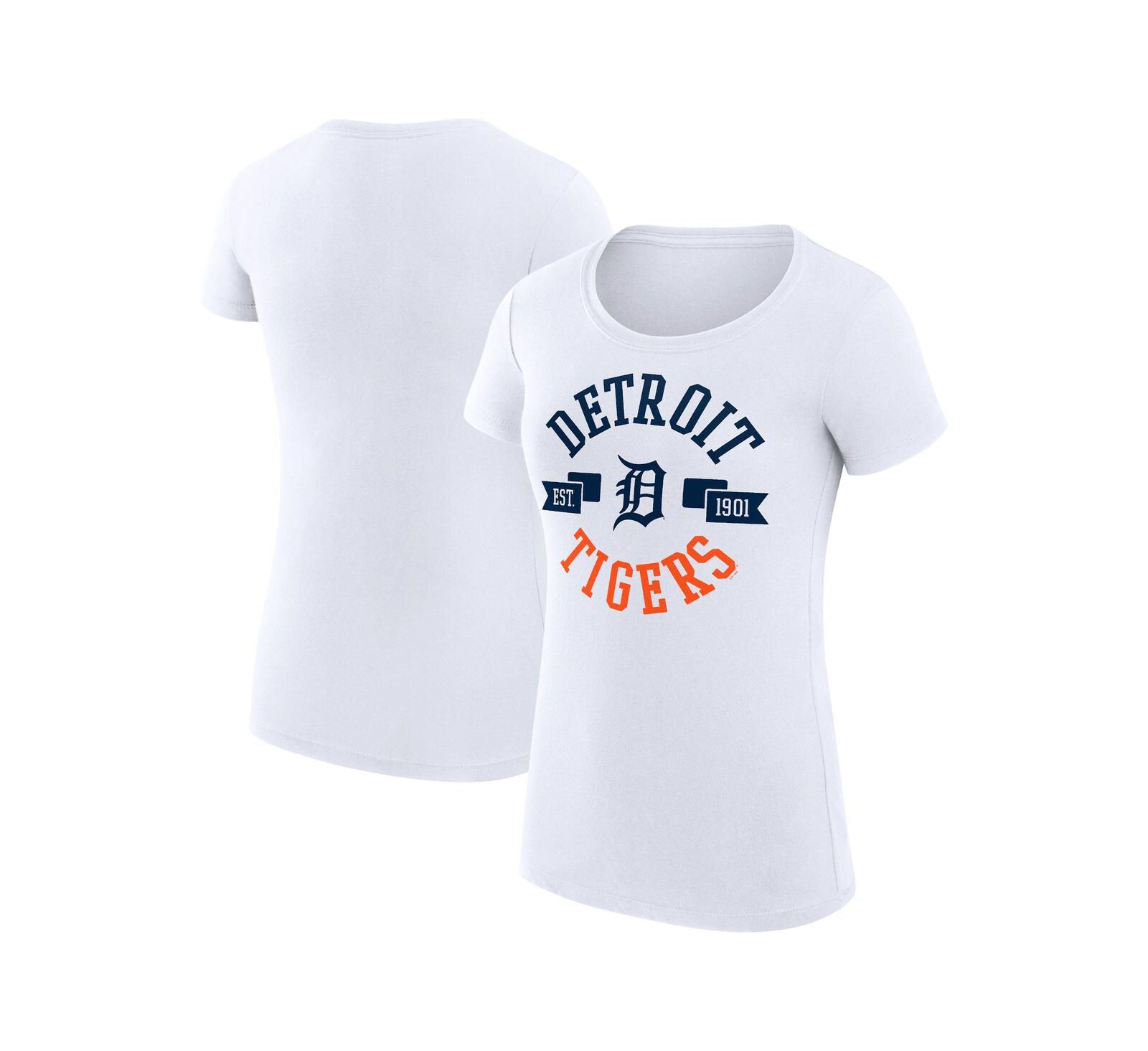 G-III 4Her by Carl Banks Women's White Detroit Tigers Super-Slim Fit Lightweight City Graphic T-Shirt
