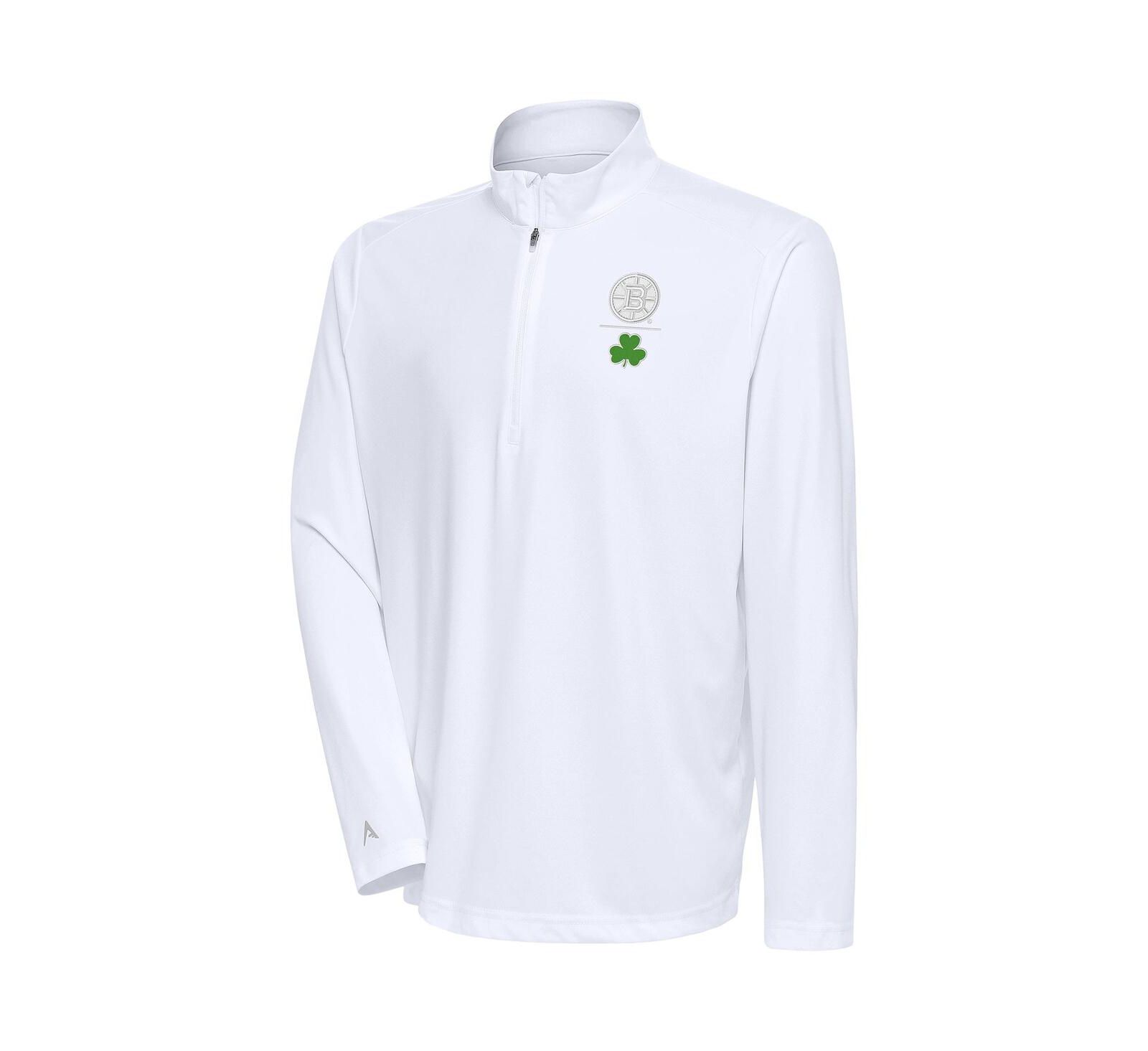 Мужская ветровка Antigua White Boston Bruins Shamrock Tribute Quarter-Zip