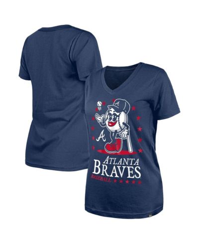 Женская футболка New Era Navy Atlanta Braves Little Miss 2 V-Neck