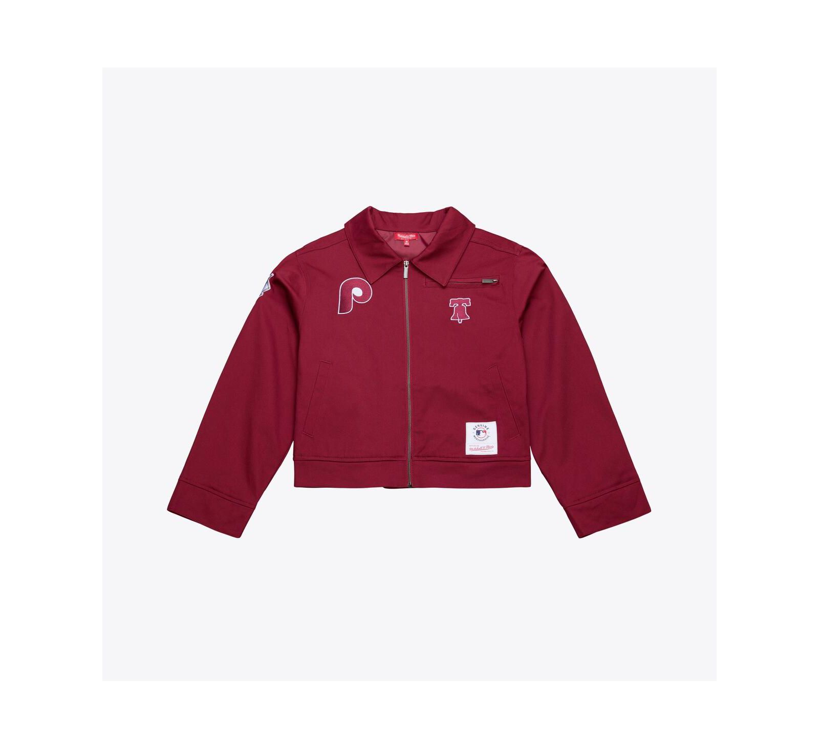 Mitchell & Ness Женский укороченный жакет-молния Philadelphia Phillies Script Mechanic Burgundy