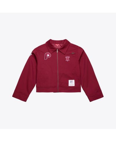 Mitchell & Ness Женский укороченный жакет-молния Philadelphia Phillies Script Mechanic Burgundy