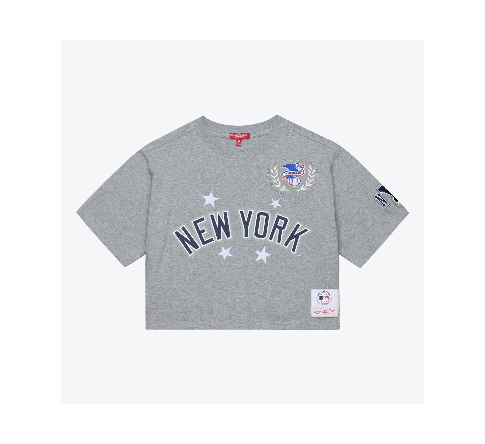 Mitchell & Ness Women's Heather Gray New York Yankees Pep Rally Cropped Boxy T-Shirt