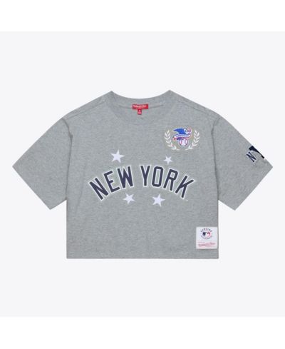 Женская укороченная футболка Mitchell & Ness Heather Gray New York Yankees Pep Rally Cropped Boxy