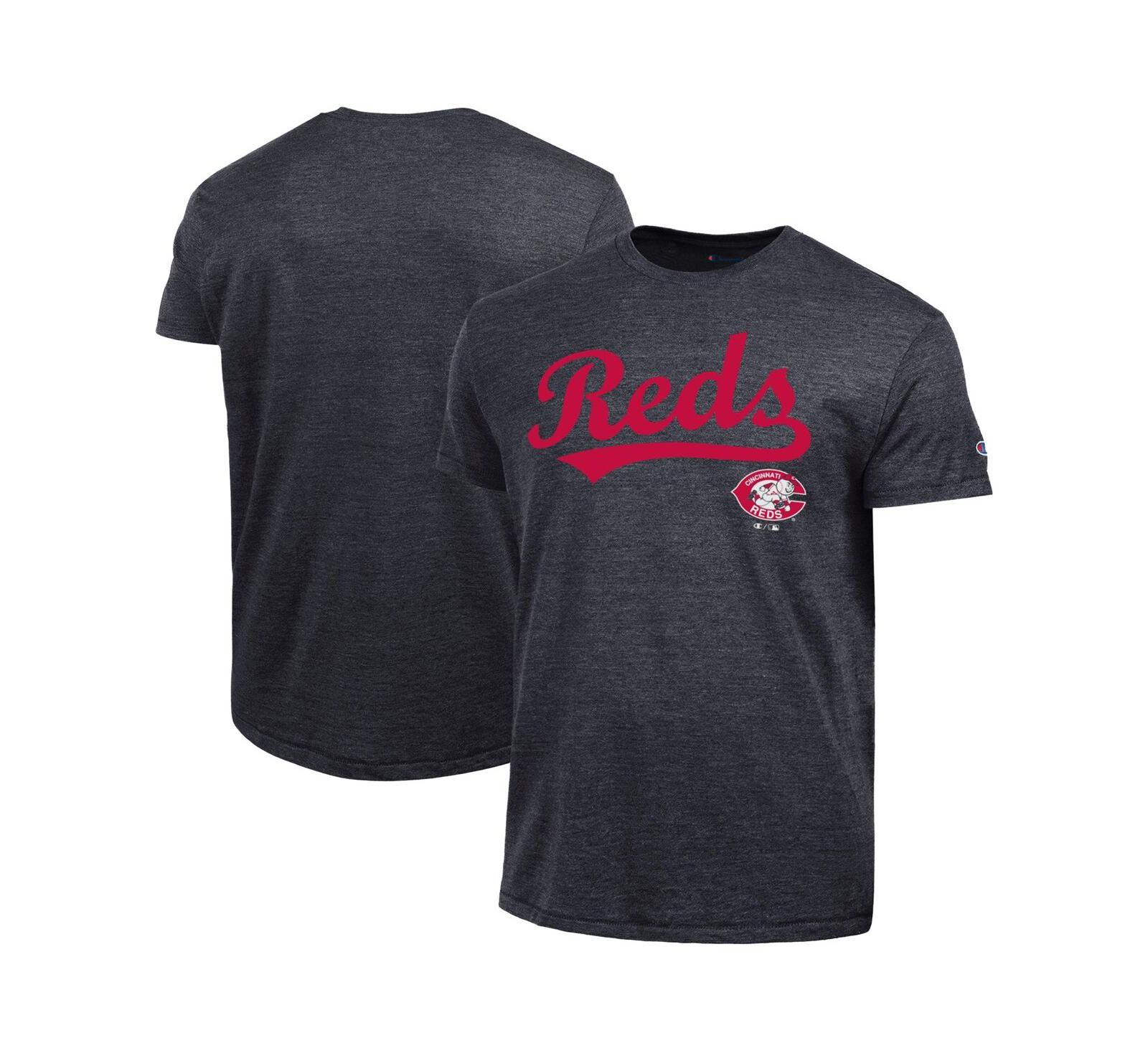 Футболка Champion Men's Black Cincinnati Reds Cooperstown Wordmark Lockup Tri-Blend