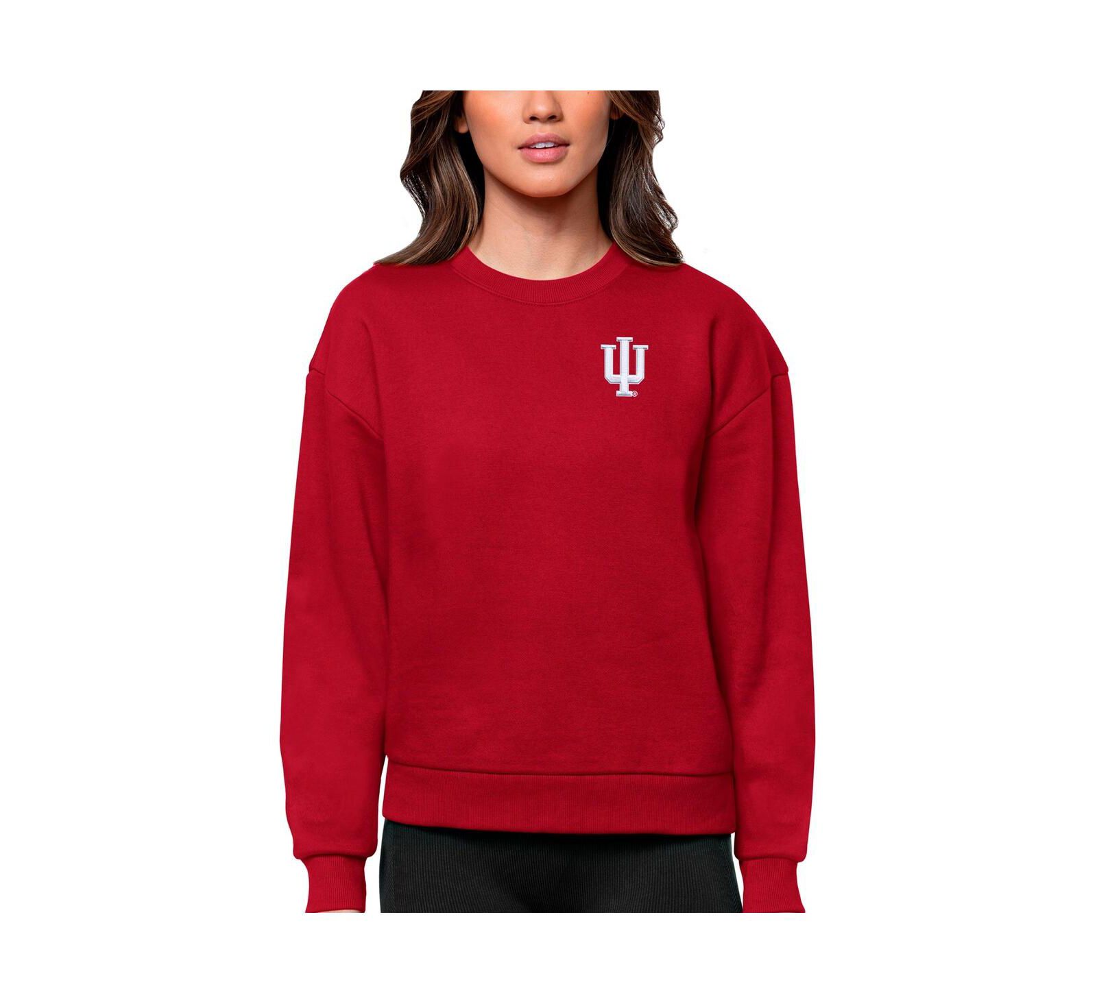 Женская толстовка Antigua Crimson Indiana Hoosiers Logo Victory Crewneck Pullover