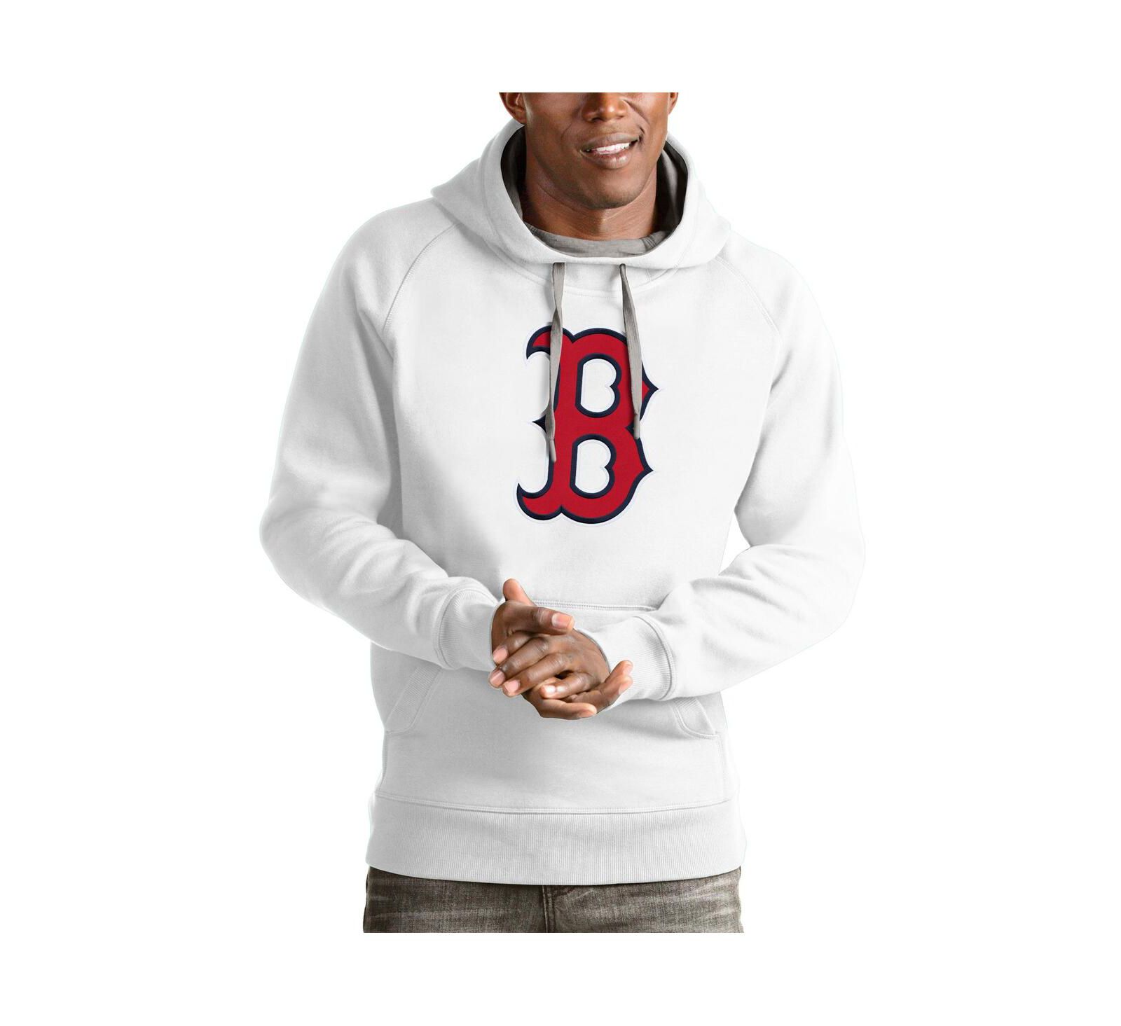 Antigua Men's White Boston Red Sox Victory Pullover Team Logo Hoodie