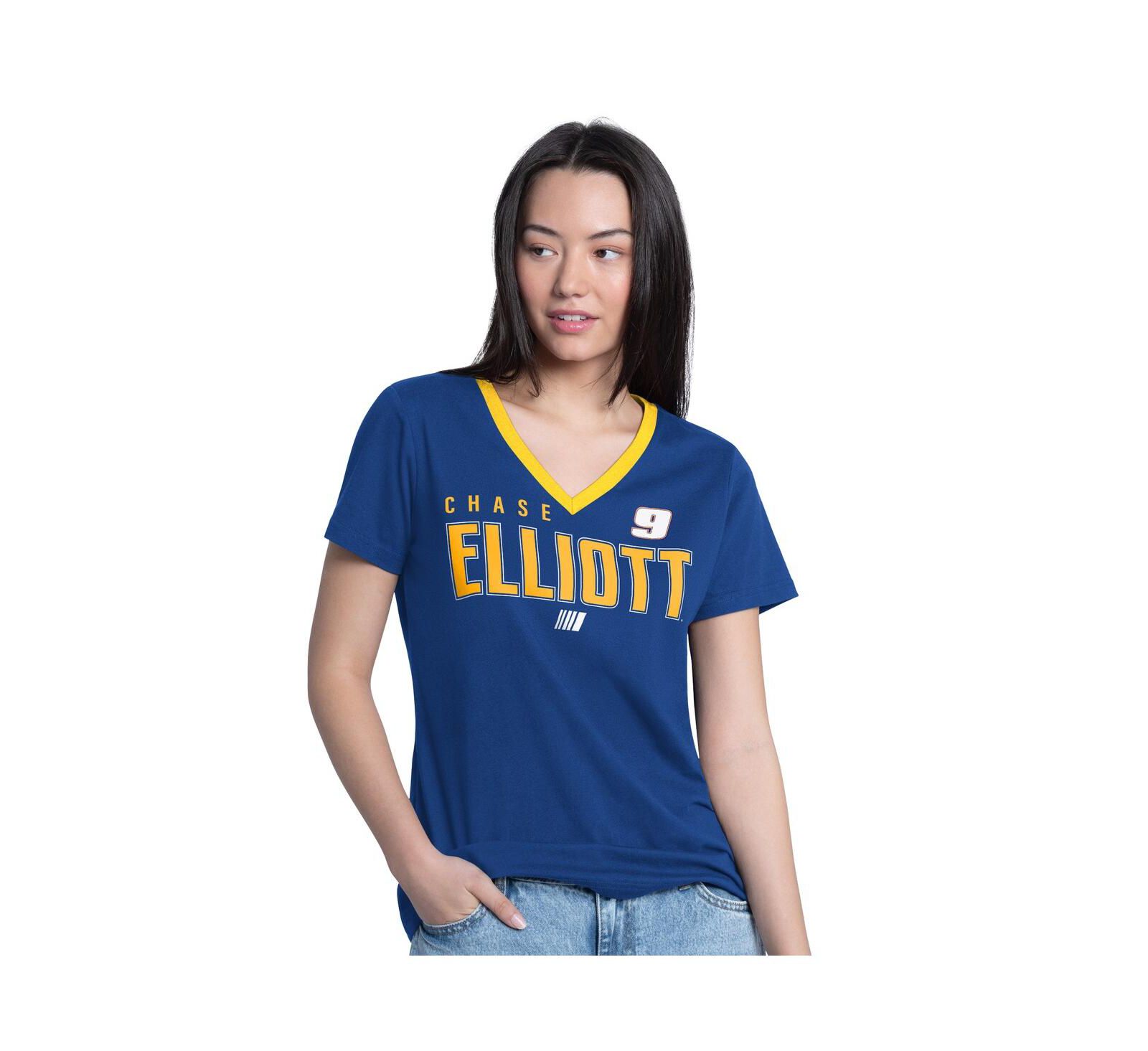 G-III 4Her by Carl Banks Women's Royal Chase Elliott Best Team V-Neck T-Shirt