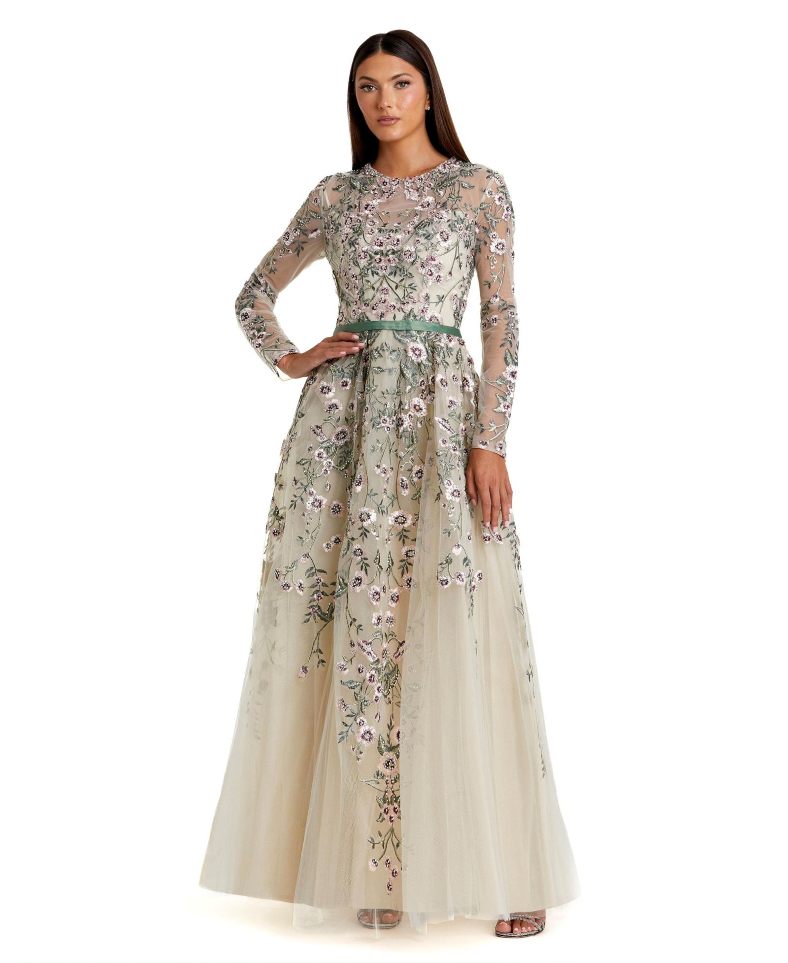 Женское вечернее платье Mac Duggal Long Sleeve Floral Embellished A-Line
