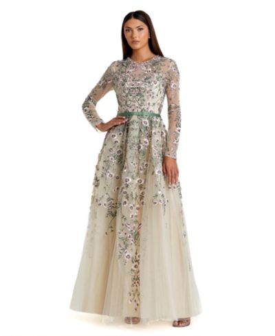 Женское вечернее платье Mac Duggal Long Sleeve Floral Embellished A-Line