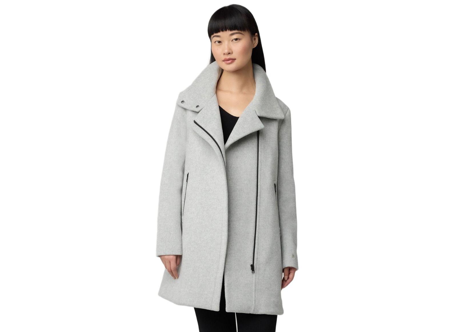 Soia & Kyo Womens ABBI Straight-Fit Mixed Media Wool Coat With Removeable Bib