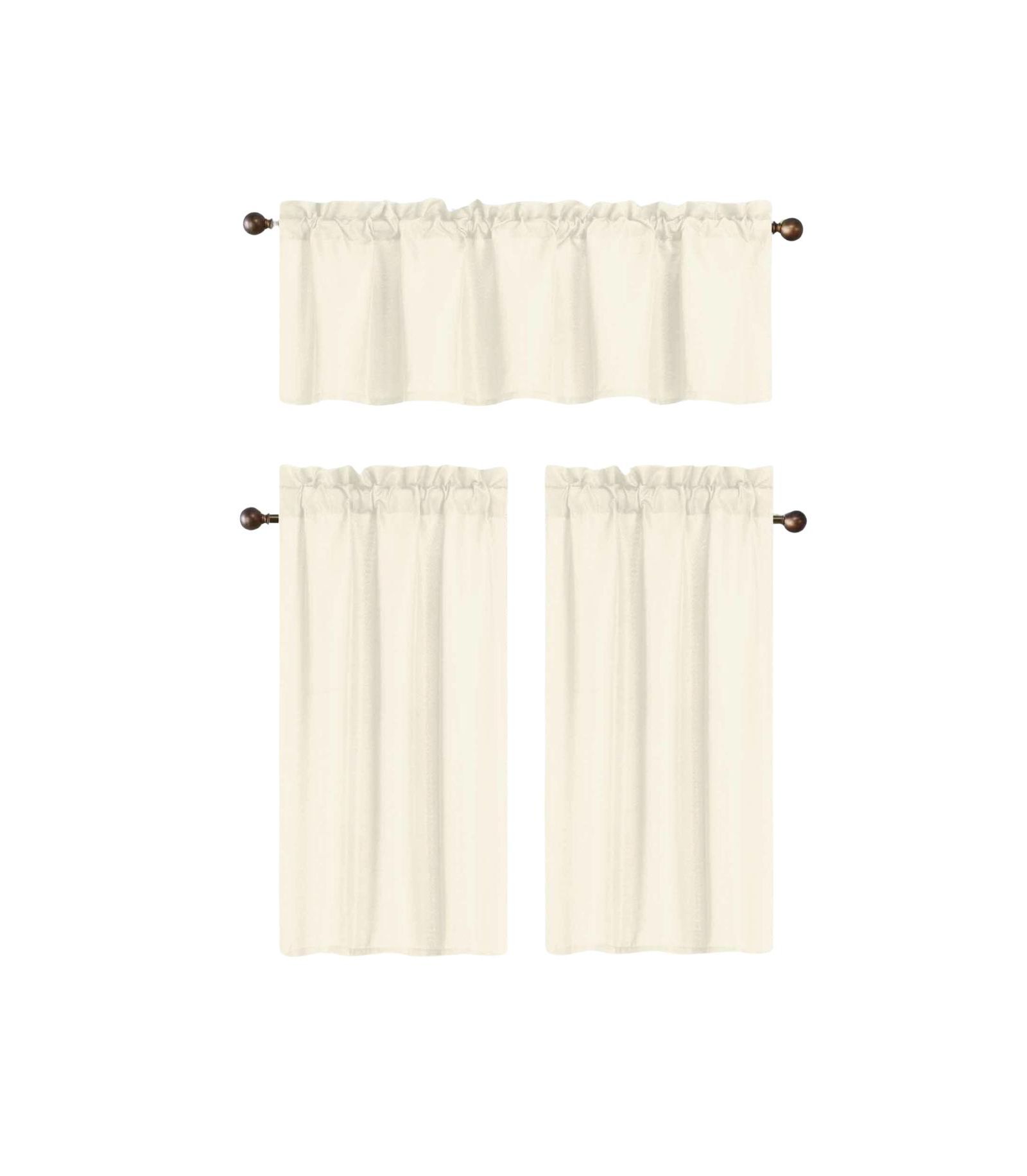 RT Designers Collection 100% Polyester Gibson Solid 3 Piece Kitchen Curtains Valance and Tiers Set